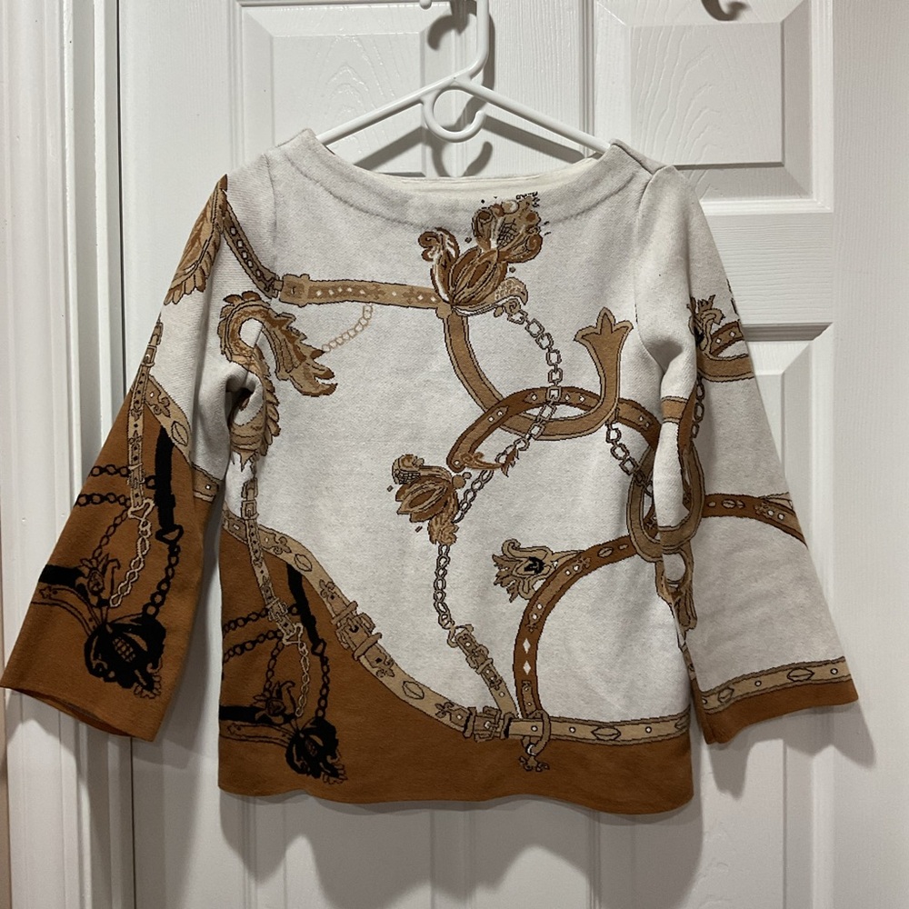 Tan & cream patterned long sleeve top 6P